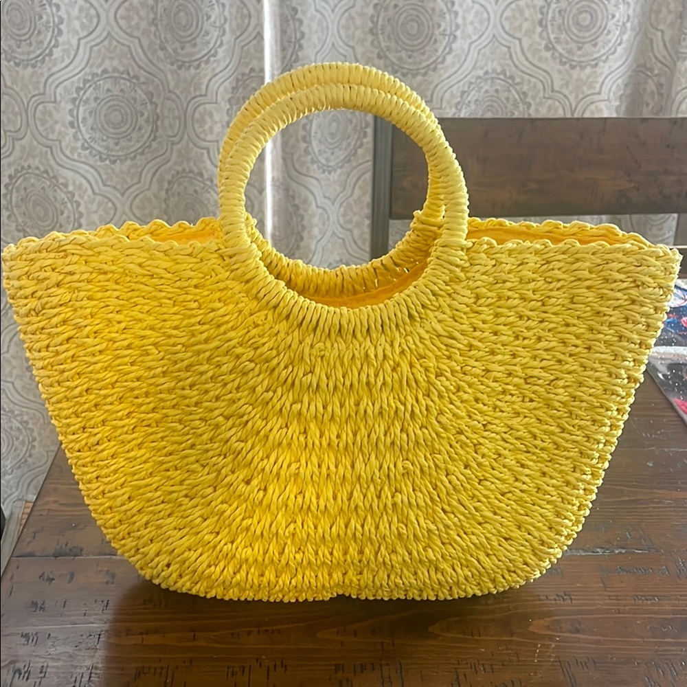 Yellow Straw Tote Bag